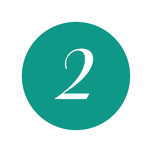Number 2 in white text on teal circular background