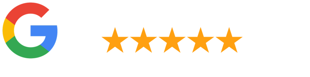 Google logo with five orange stars indicating 5-star rating