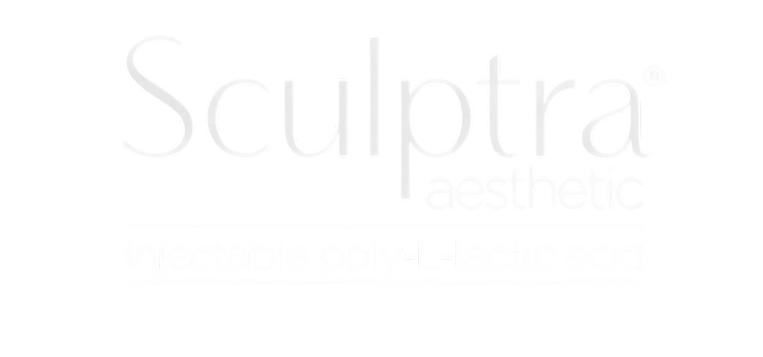 Sculptra logo and product name in light gray text