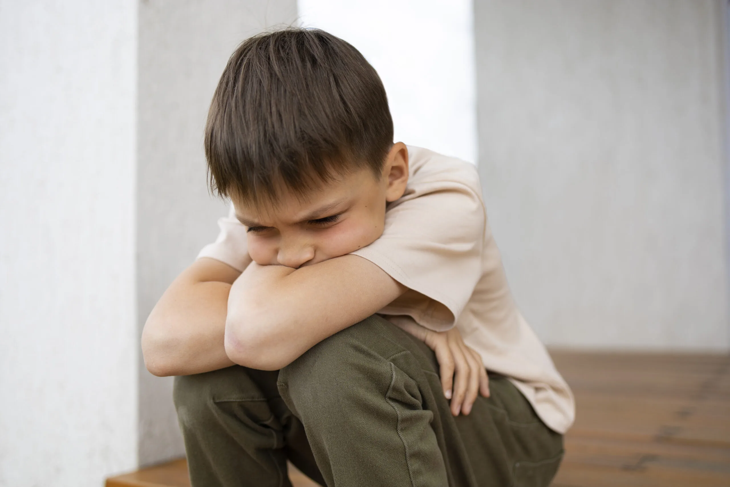 close up sad boy portrait