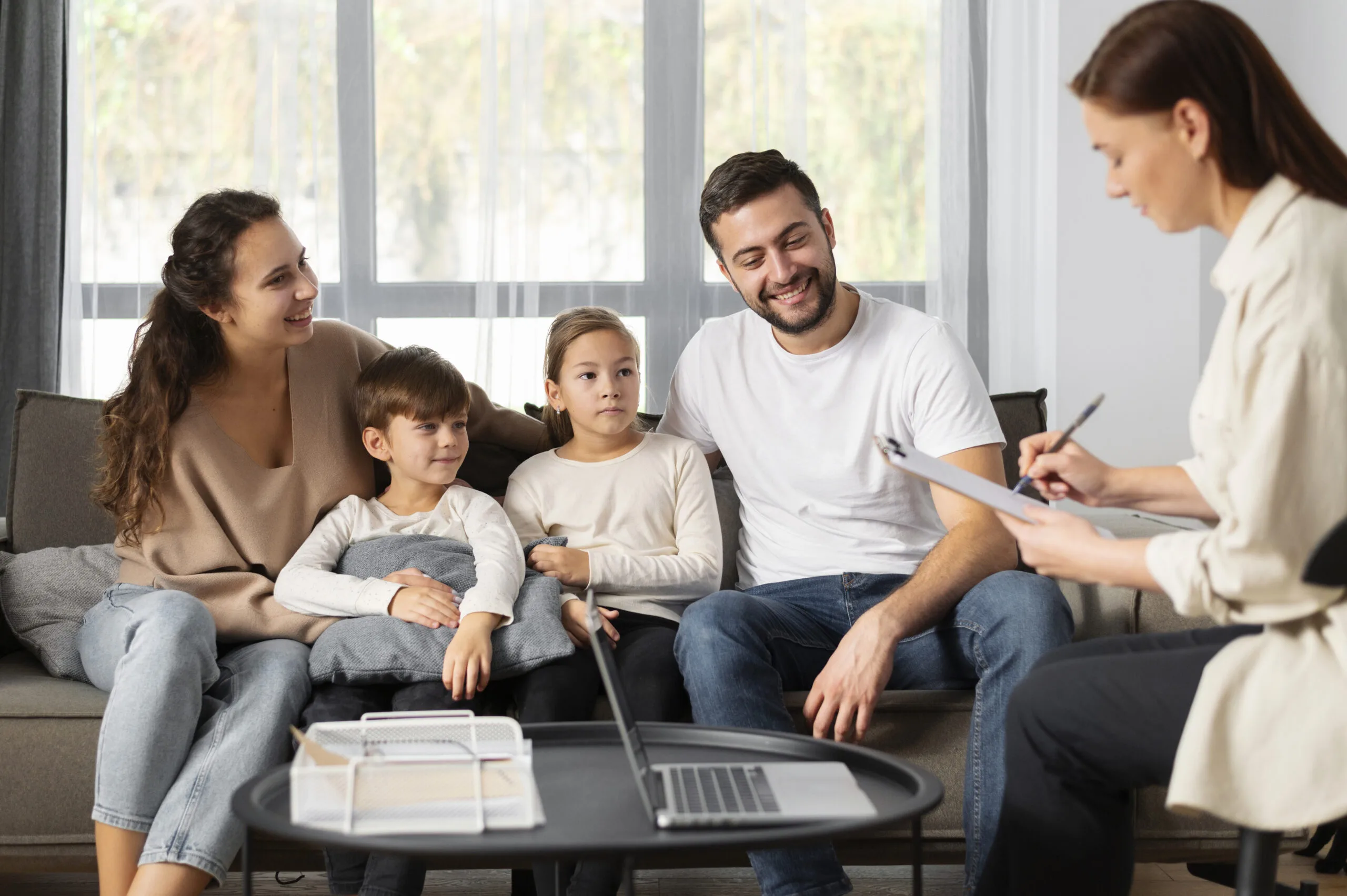 closeup smiley family therapist