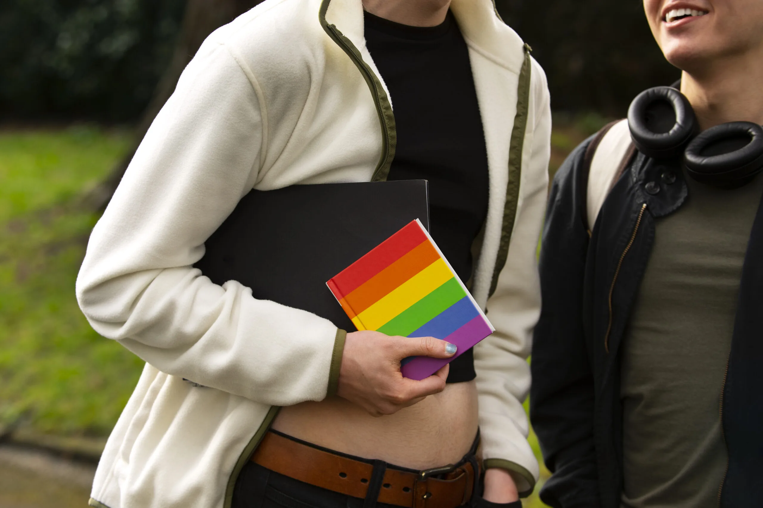 front view queer students outdoors