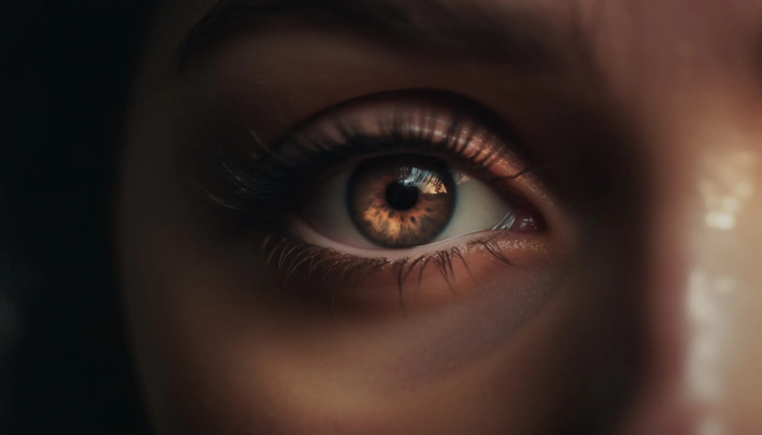 Beauty staring back Close up of one woman captivating blue iris generated by AI