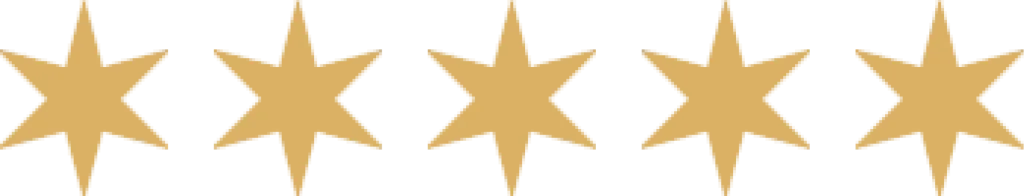 Five gold stars representing a five-star customer review rating