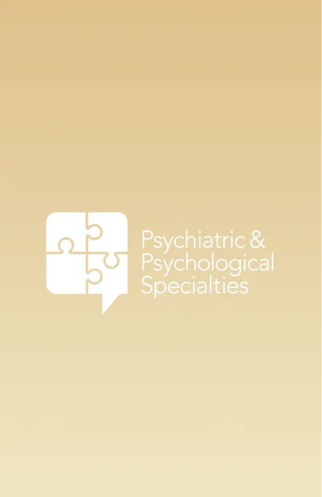 Psychiatric & Psychological Specialties logo with puzzle piece and speech bubble on tan background