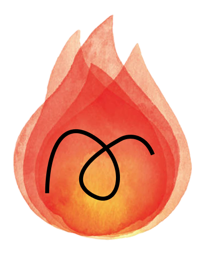 Red and orange flame with a curved line symbol inside representing anger or intensity