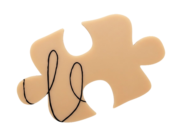 Tan puzzle piece with a curved line symbol representing problem-solving or autism spectrum