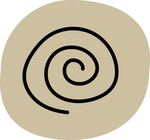 Beige rounded square with concentric spiral lines representing anxiety or overwhelm