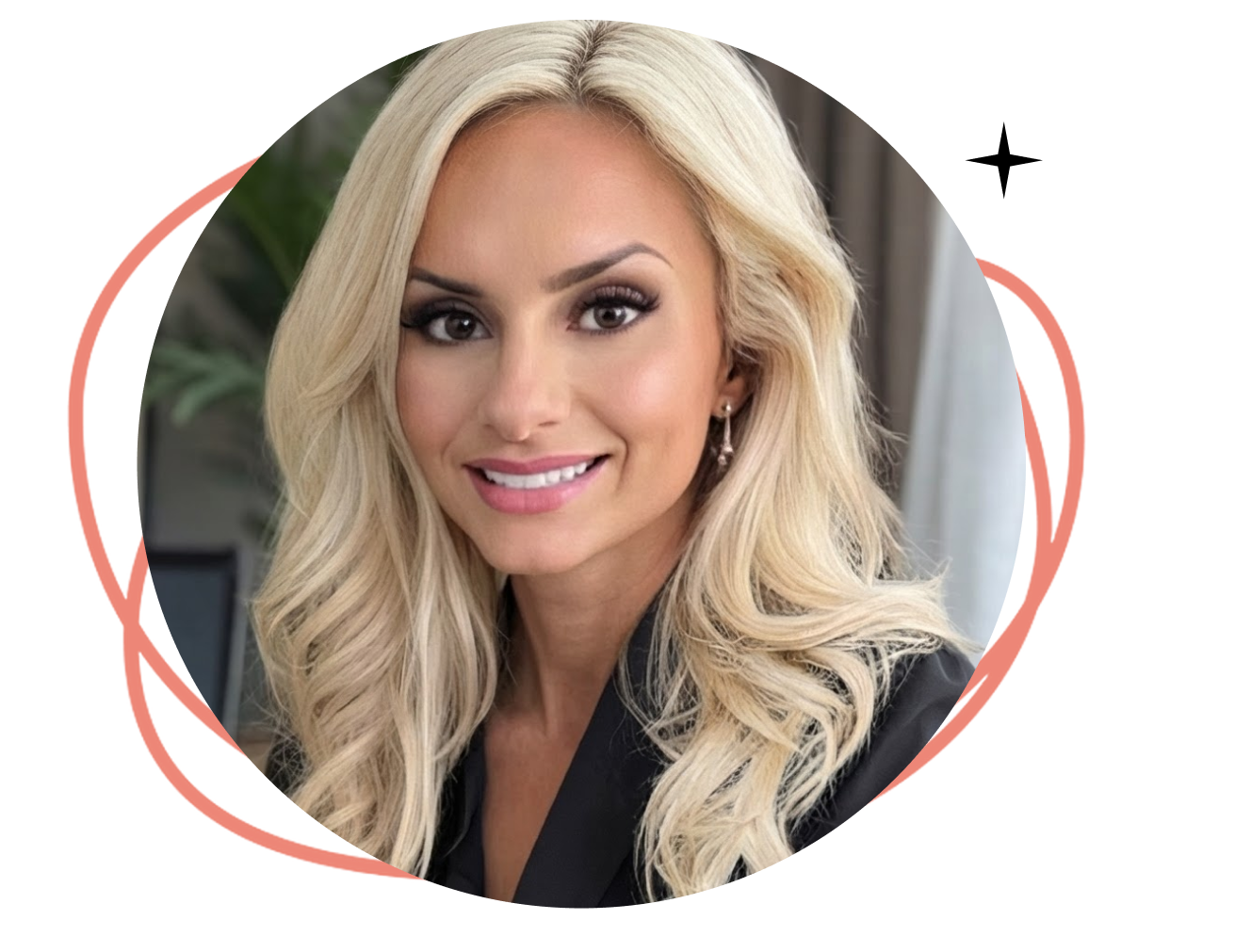 Woman with blonde hair smiling at camera, wearing black blazer
