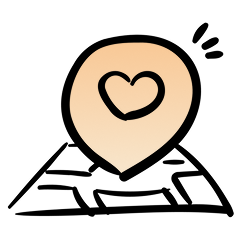 Person with heart symbol on their chest head, sitting on a foundation