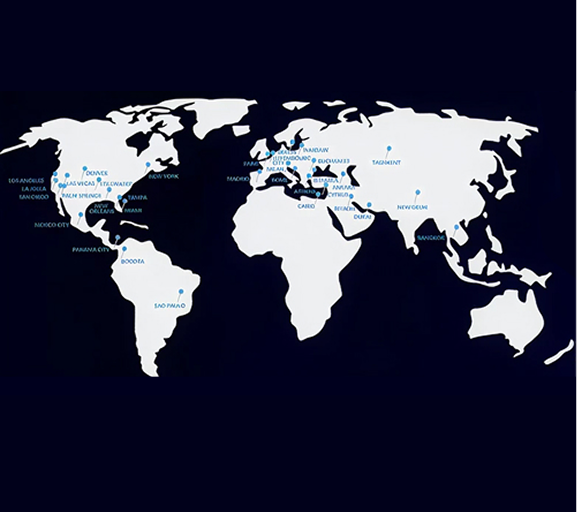 World map with Regeneris Cosmetic Surgery locations marked across North America, Europe, and Asia