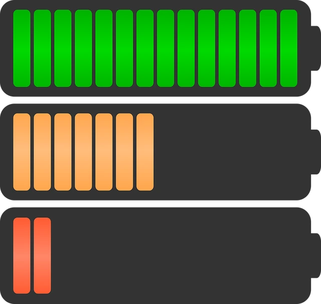 Three stacked battery indicators showing declining charge levels: full green, partial orange, nearly depleted red