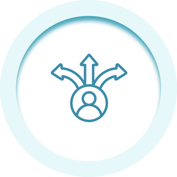 Person icon with four directional arrows radiating outward symbolizing multiple pathways or options