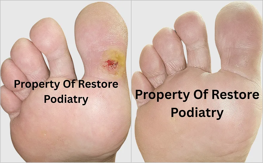 Before and after treatment of diabetic foot wound on sole