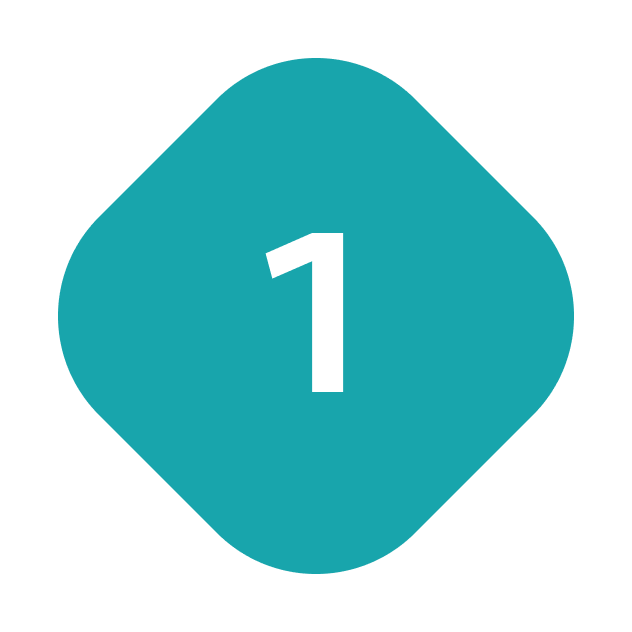 Teal rounded square badge with white number 1