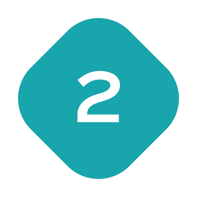 Teal rounded diamond badge displaying the number 2