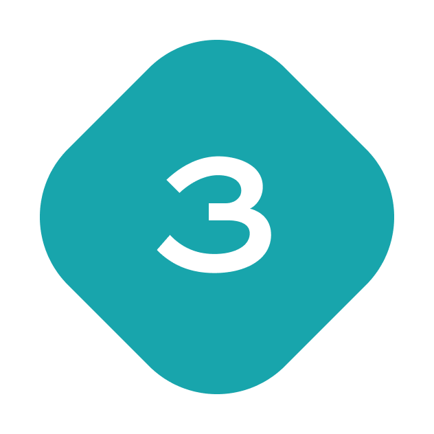 Teal rounded diamond badge displaying the number 3