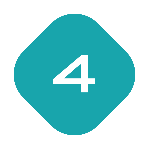 Teal rounded diamond badge displaying the number 4