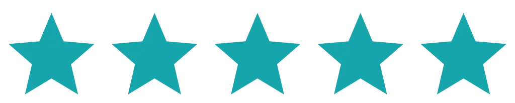 Five teal stars in a row