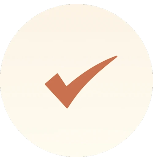 Rust-colored checkmark on beige circle