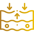 Yellow icon of downward arrows targeting a skin surface with treatment points