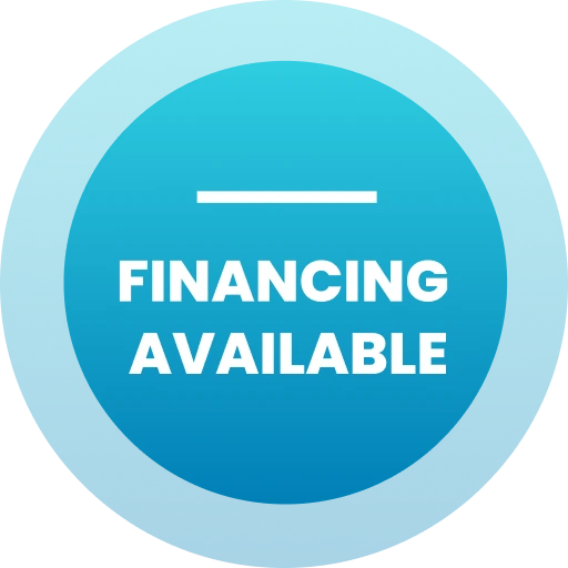 Financing Available badge in blue circle with light blue border