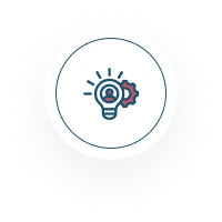 Lightbulb with gear icon and radiating lines, representing innovation