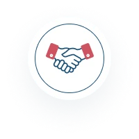 Two hands shaking with red cuffs, symbolizing partnership and agreement