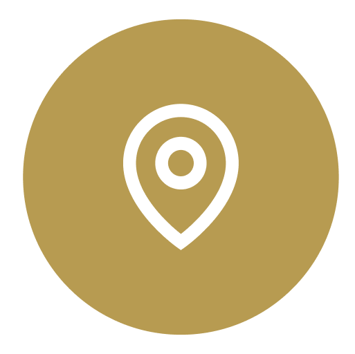 White location pin icon on gold circular background