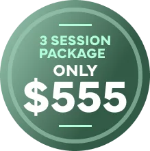 Green circular badge advertising 3 session package for only $555