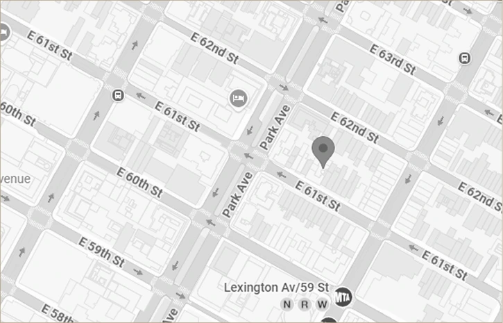 Map of Manhattan showing Silverstone Podiatry location at Park Avenue and East 61st Street