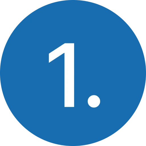 Blue circle with white number 1 and period