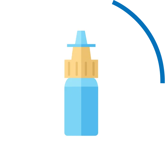 Blue and yellow medication bottle icon with decorative arc