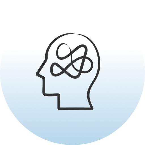 Head outline icon with tangled lines inside brain area, representing mental health complexity