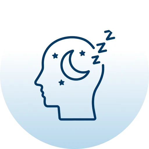 Head profile with crescent moon and stars inside, with zzz symbols