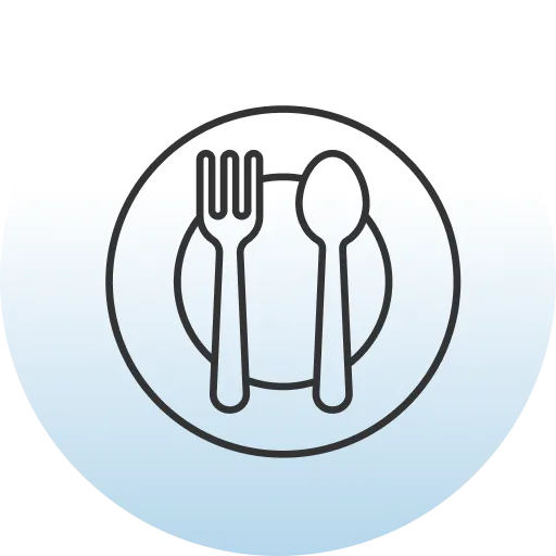 Fork and spoon utensils inside a circle