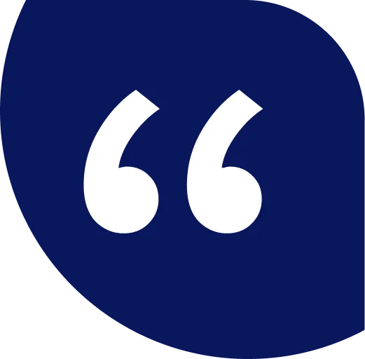 White quotation mark on dark blue rounded square