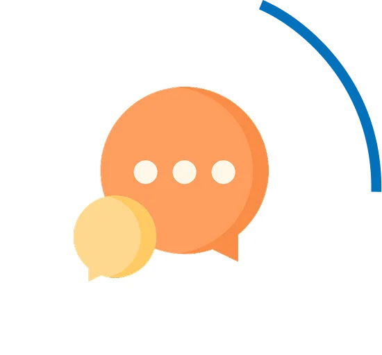 Orange and yellow speech bubbles with three dots, representing initial consultation communication