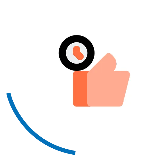 Thumbs up icon with clock symbol representing ongoing review