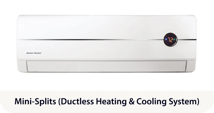 American Standard white mini-split ductless heating and cooling system unit with digital thermostat