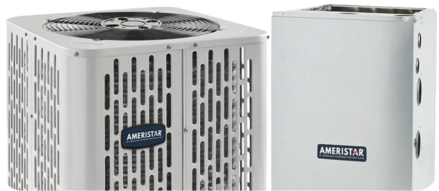 Ameristar outdoor AC condenser unit and indoor furnace component