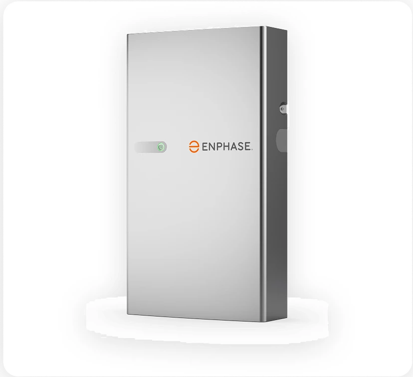 Enphase home battery storage system with company logo and status indicator