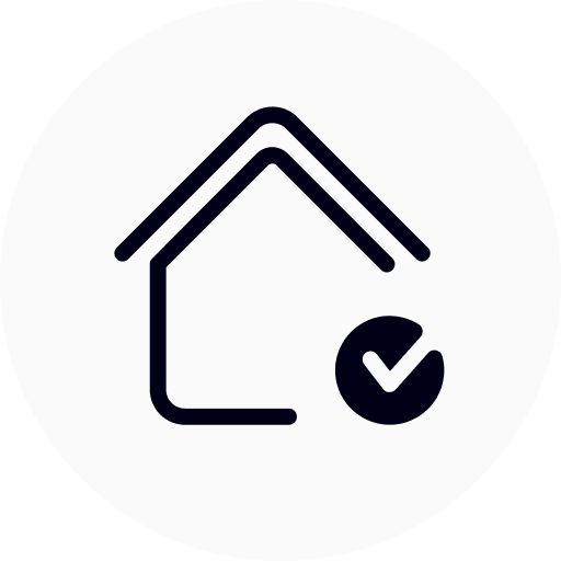 House outline with checkmark circle, representing long-term protection