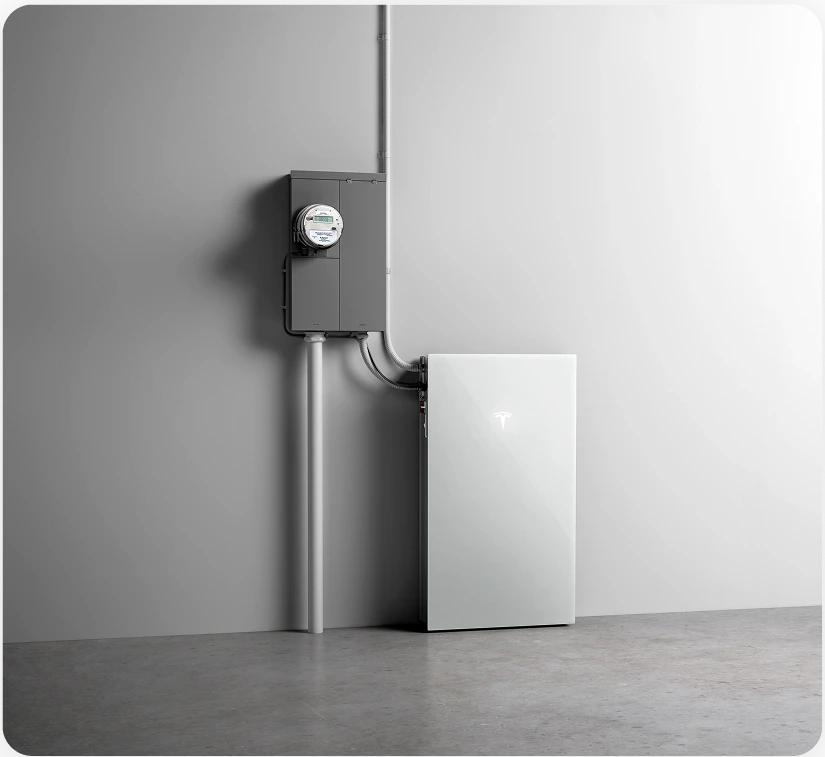 Home energy management system with wall-mounted meter and white battery unit