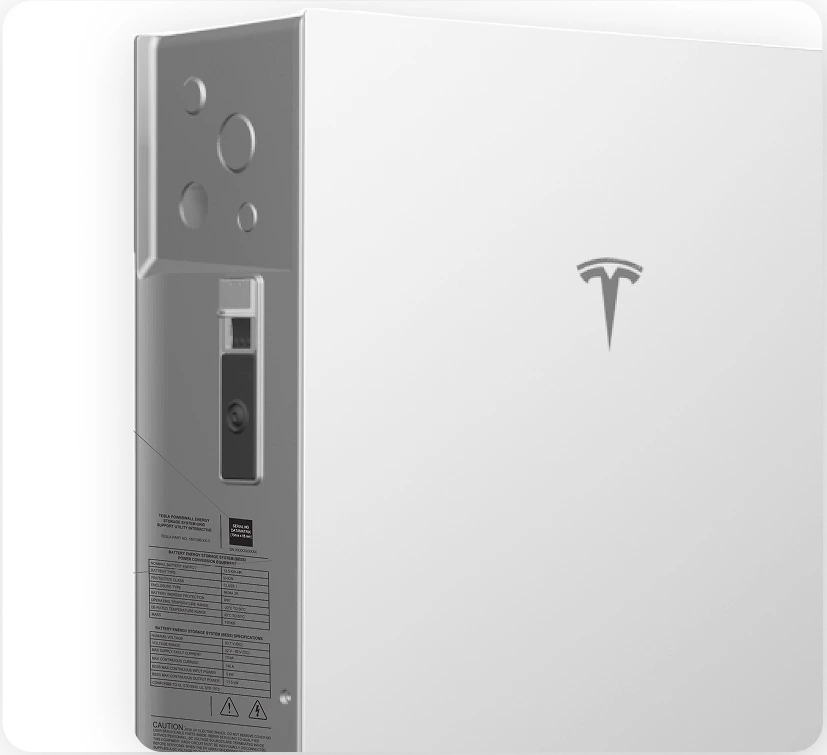 Tesla Powerwall home battery system with control interface and Tesla logo