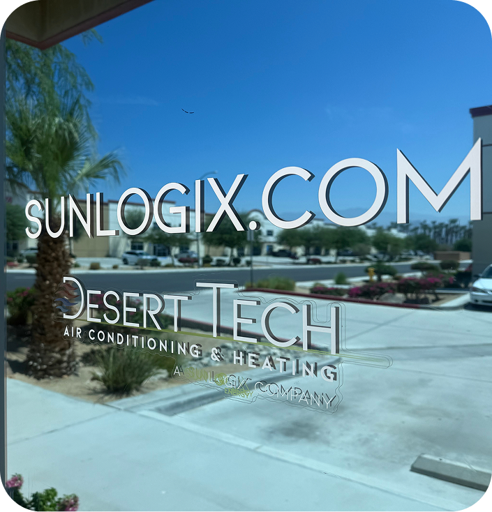 Desert Tech air conditioning and heating storefront with sunlogix.com signage