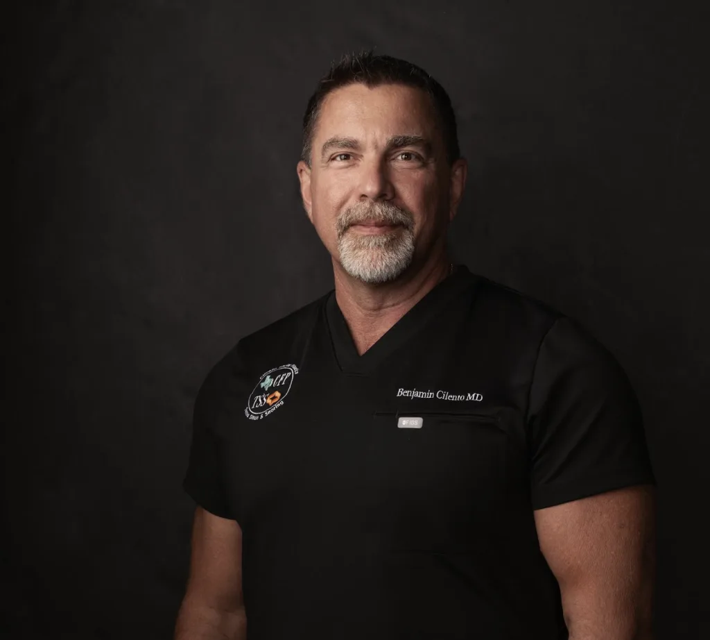 Dr. Ben Cilento, MD, ENT surgeon at Texas Sinus and Snoring, in a black medical shirt