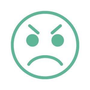 Teal sad face emoji with downturned mouth and furrowed brows, representing emotional overwhelm