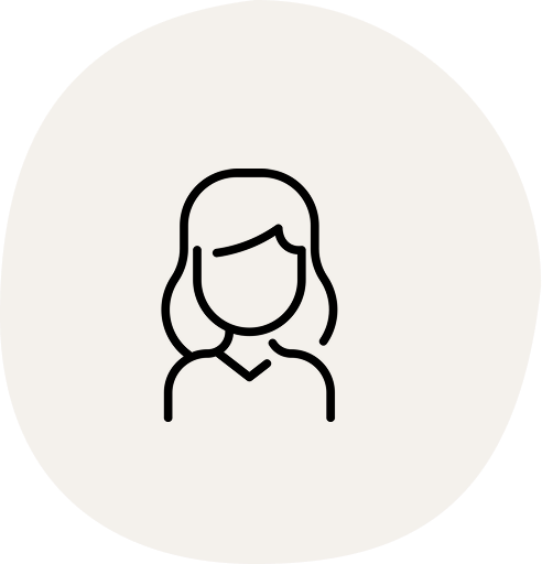 Line icon of a woman with shoulder-length hair and a neutral expression