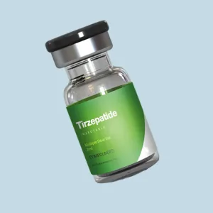 Tirzepatide injectable medication vial with green label and black cap